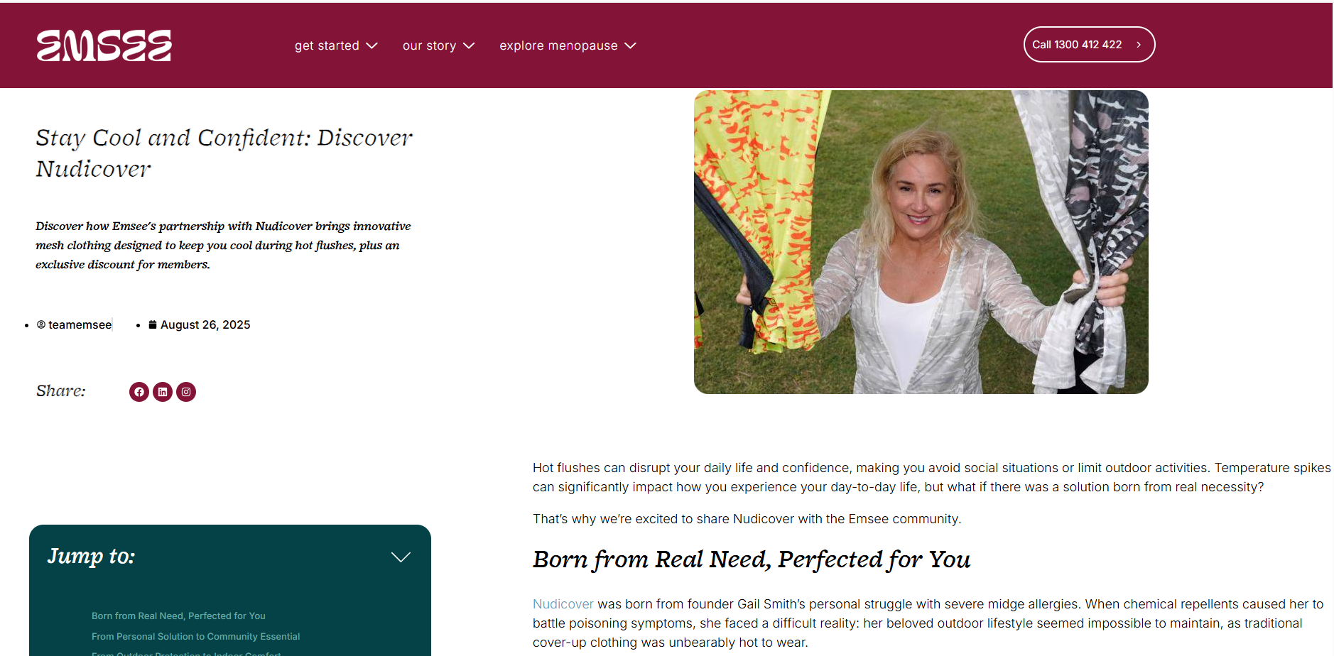 Menopause Support: Emsee and Nudicover Mesh Clothing